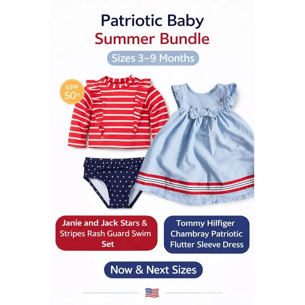 Tommy Hilfiger Chambray Red White & Blue Flutter Sleeve Dress Size 6/9 months